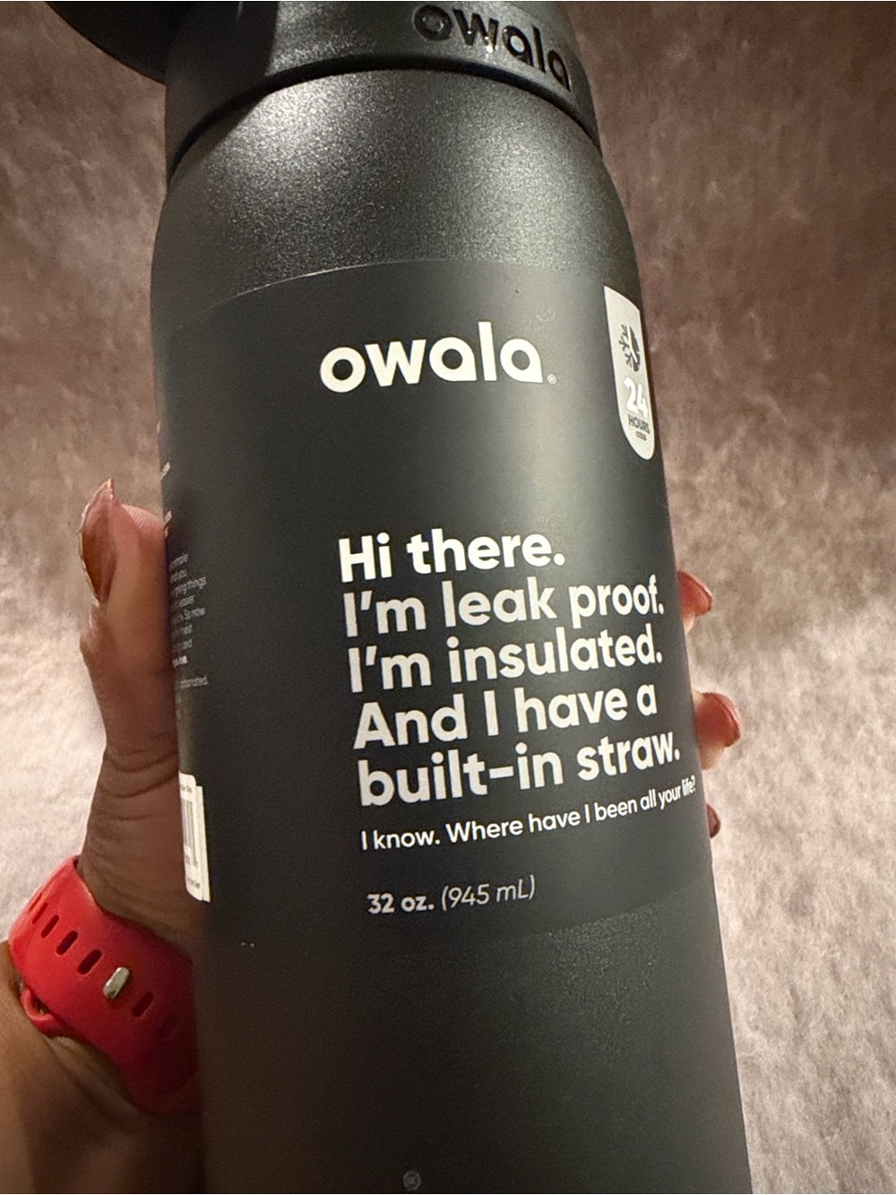 owala Black Insulated Water Bottle with Built-In Straw - Picture 4 of 5